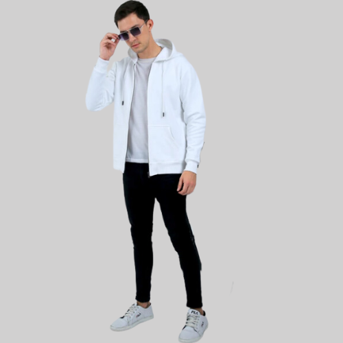 Zipped White Hoodie Jacket