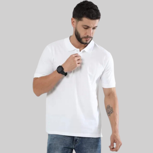 Classic Polo Neck Half Sleeve White